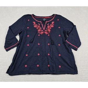 Talbots Shirt Womens 1x Petite Embroidered Tassle Tie 3/4 Sleeve